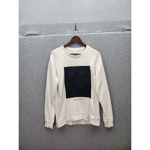 Zara Mens EUR L/42 White Sweatshirt With Black Patch & Embossed "Never Repeat" T - Picture 1 of 4